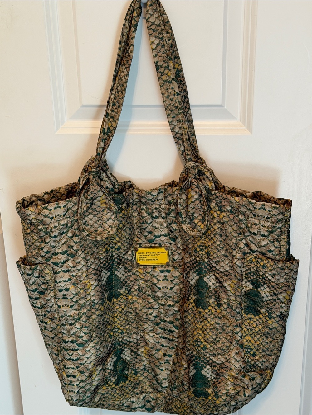 Marc Jacobs Green Snake-Print Quilted Tote